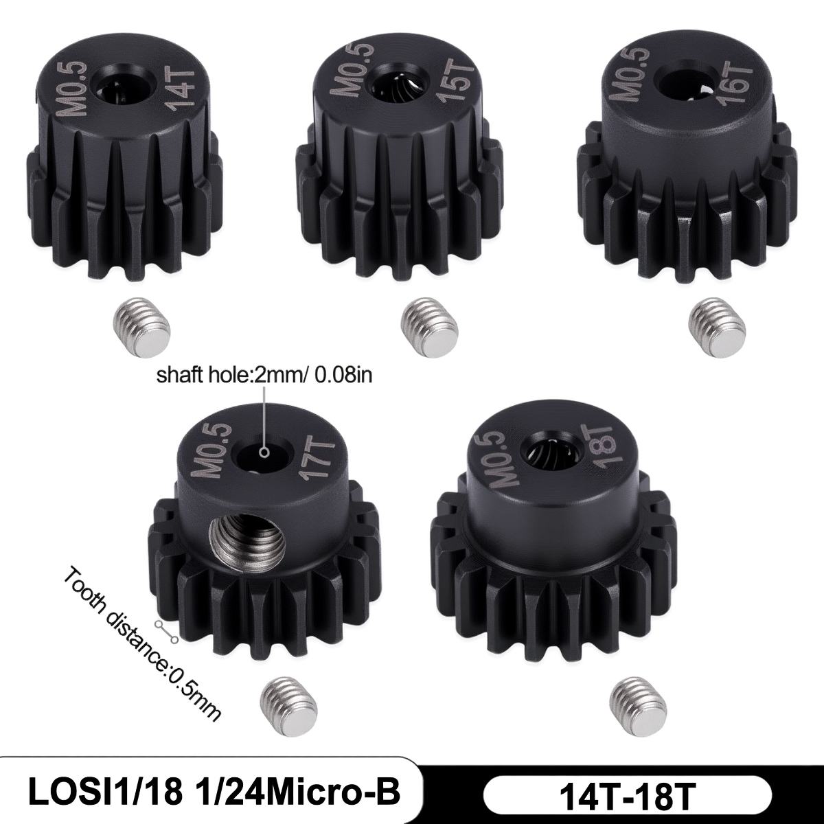 Rc Hobby Products - M0.5 2mm Shaft 14T-18T Metal Pinion